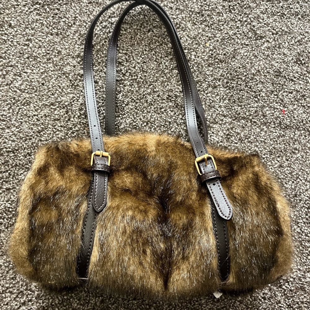 Elegant Brown Faux Fur Handbag